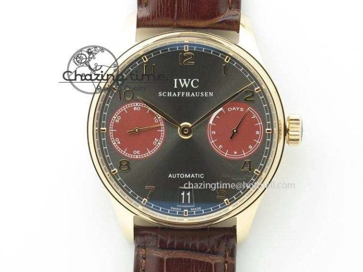 MIROTIME 0126 ModernLook Portuguese IW371445 ZF 1:1 Best Edition SS White Dial Gold Markers On Brown Leather Strap A79350 V 7269